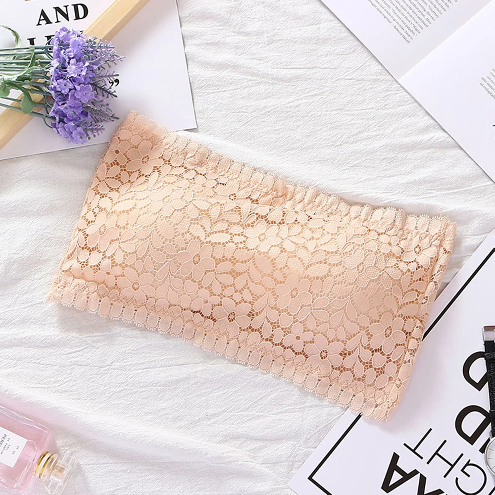Summer Female Tube Topless Strapless Lace Beauty Back Wrapped Chest Underwear Bra Sexy Breathable One Size Safety Solid Color | Женская