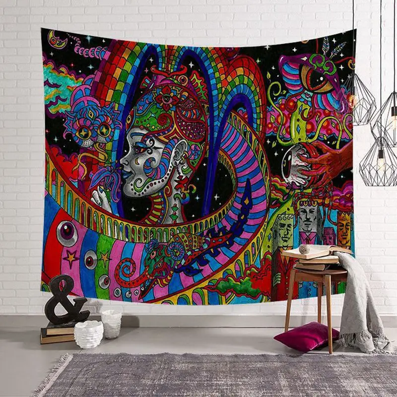 Гобелен из полиэстера с изображением хиппи и мандалы, абстрактная живопись, Настенный декор для гостиной
