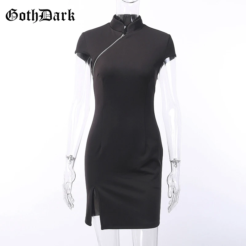 Goth Dark Vintage Grunge Gothic Women's Dress Zipper Punk Splice Black Autumn Fashion Dresses Fashion Elegant Patchwork