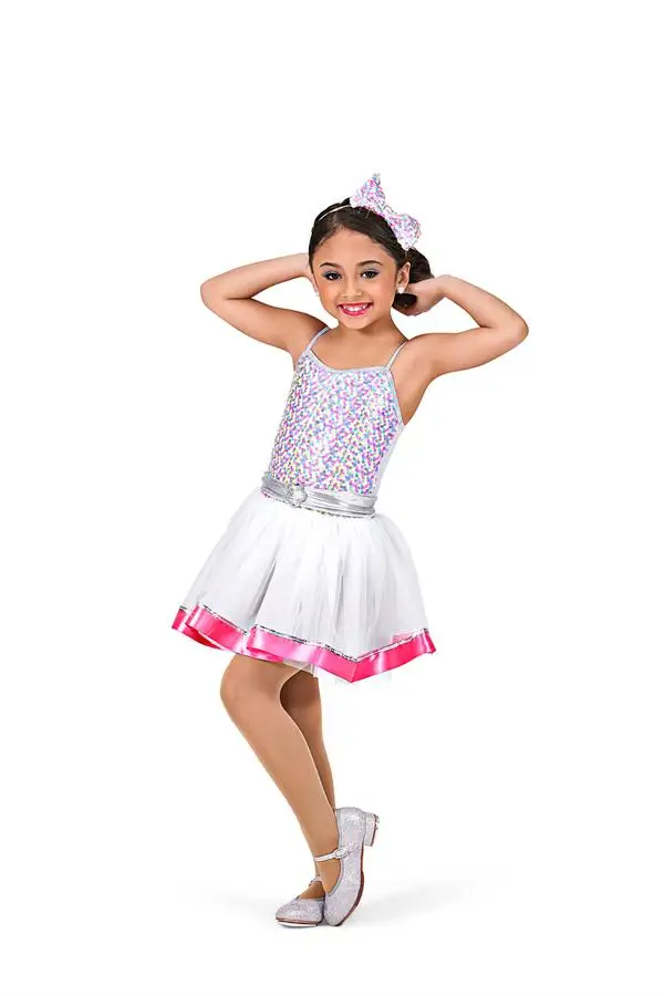 Children's White Princess Skirt Dance Costume Sequin Skirt Dress Dance