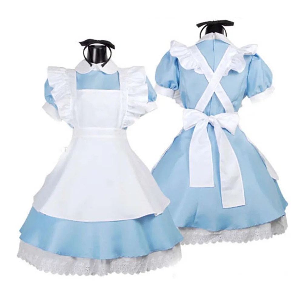 

2017 Alice In Wonderland Sweet Lolita Dress Maid Costume Cosplay Fantasia Halloween Gothic Lolita Dress Maid Uniform For Women