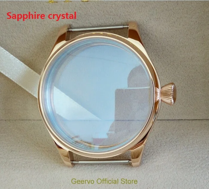 Сапфировое стекло 44 мм 316L нержавеющая сталь корпуса часов Гальваническое 18K розовое золото fit ETA 6497/6498 движение 013A