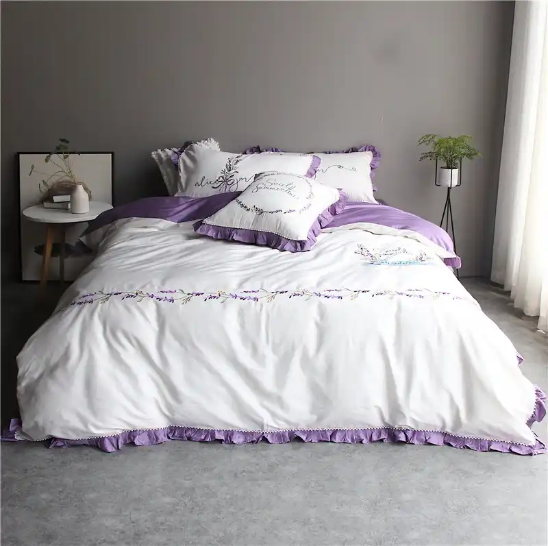 Purple Lavender Bedding Set Egyptian Cotton Duvet Cover Flat Sheet