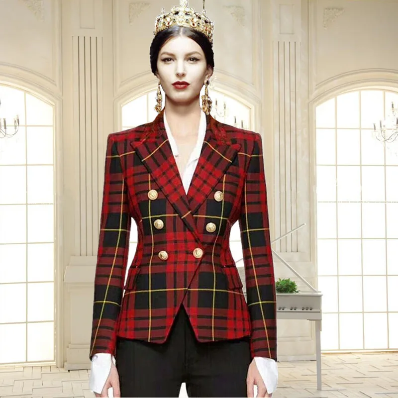 New Fashion Women Slim Suit Plaid Jacket 2018 Winter