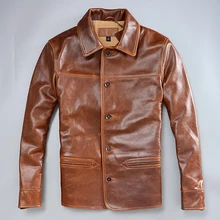 Батик воловья кожа натуральная кожа пальто Мужчины Классический однобортный Досуг зимняя одежда лацкан деловой стиль куртка