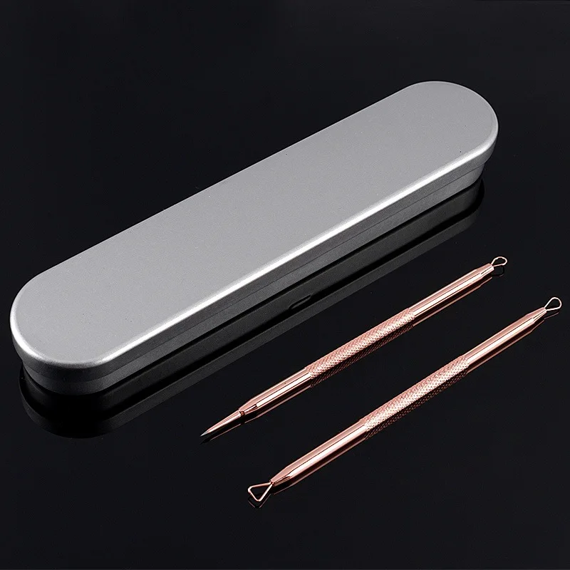

Popular 2pcs Gold Color Beauty Tool Stainless Steel with Silver Box Blackhead Acne Needle for Antibacterial Black Head Pimples