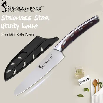 

SOWOLL Seamless Welding 4CR14 Stainless Steel Kitchen Knife 5 inch Non-stick Utility Knife Energy-saving Cutter Kitchen Tool
