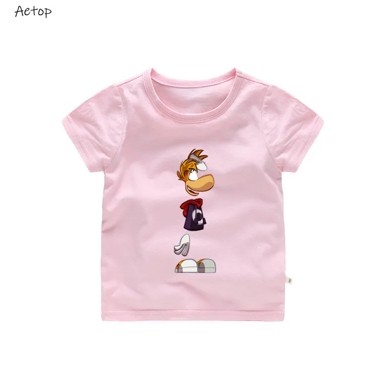 Футболка с героями мультфильмов для мальчиков и девочек Футболка с принтом из игры «Rayman Legends adventures» Детская забавная одежда детская разноцветная футболка b221 - Цвет: pink