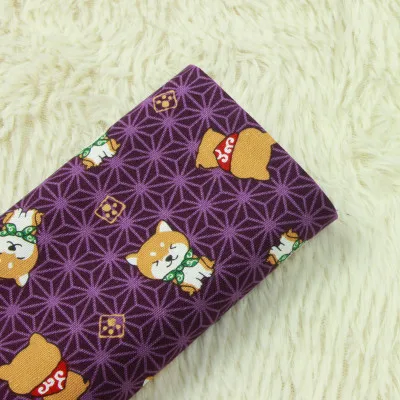 Половина ярда импорт хлопок лен японский мягкий бриз мультфильм собака печать ткань для ручной работы DIY сумка telas A689 - Цвет: purple