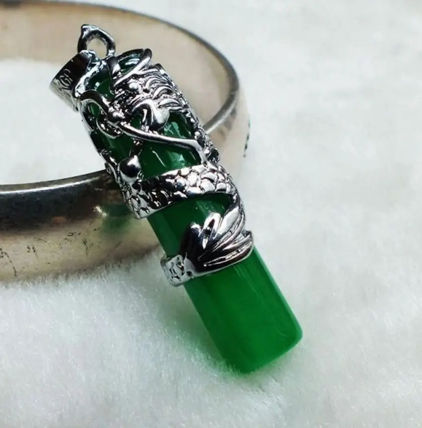 

Beautiful Natural Jade Carved Inlaid Dragon Pendant