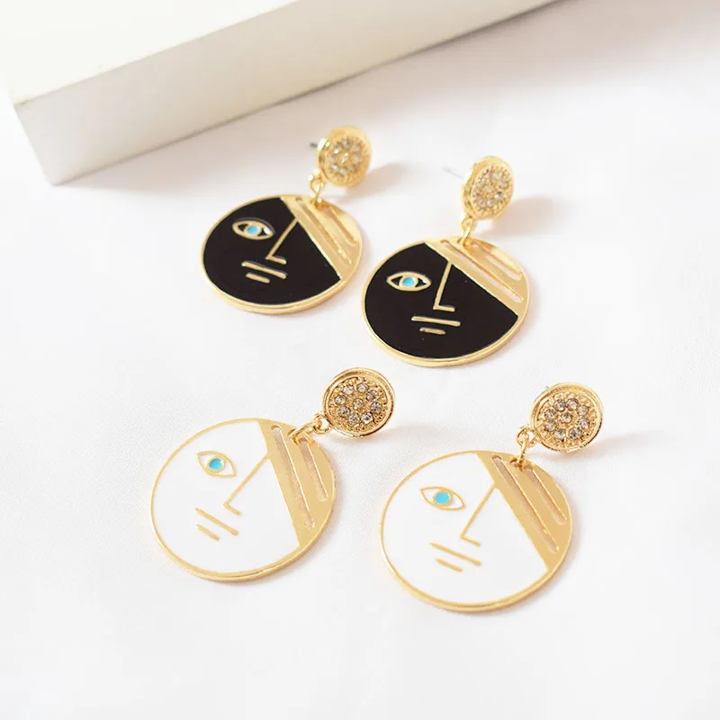 

Timlee E009 Free Shipping Personality Drip Oil Face Earring Abstract Rhinestone Alloy Drop Earrings,Fashion Jewelry wholesale
