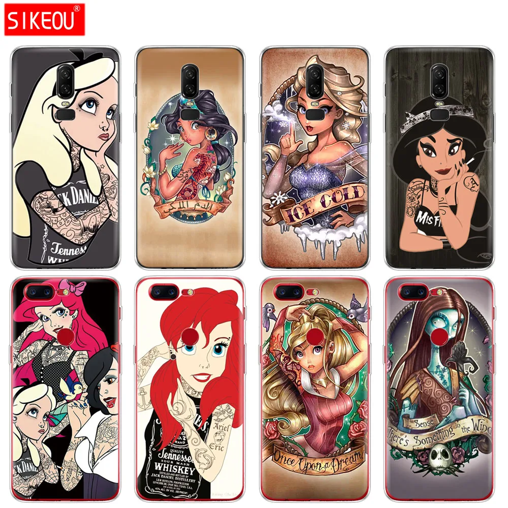 

silicone cover phone case for Oneplus one plus 6 5T 5 3 A3000 A5000 Tattoos Princess Ariel The Little Mermaid White Coque Shell