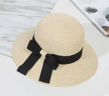 Новая женская летняя уличная Праздничная Солнцезащитная соломенная шляпа с бантом, складывающаяся пляжная Корейская версия летних шляп Женская кепка - Цвет: 4