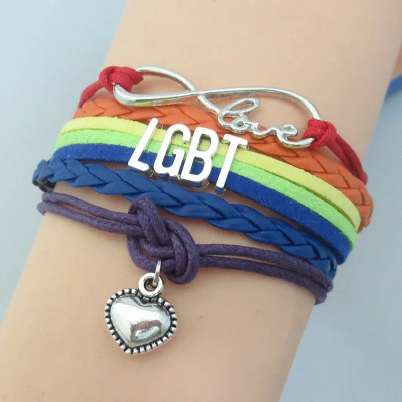 Личные Мужчины Женщины Радуга лесбиянок ЛГБТ, гей-Прайд браслет бесконечной любви подвеска в форме сердца дружбы браслеты ювелирные изделия