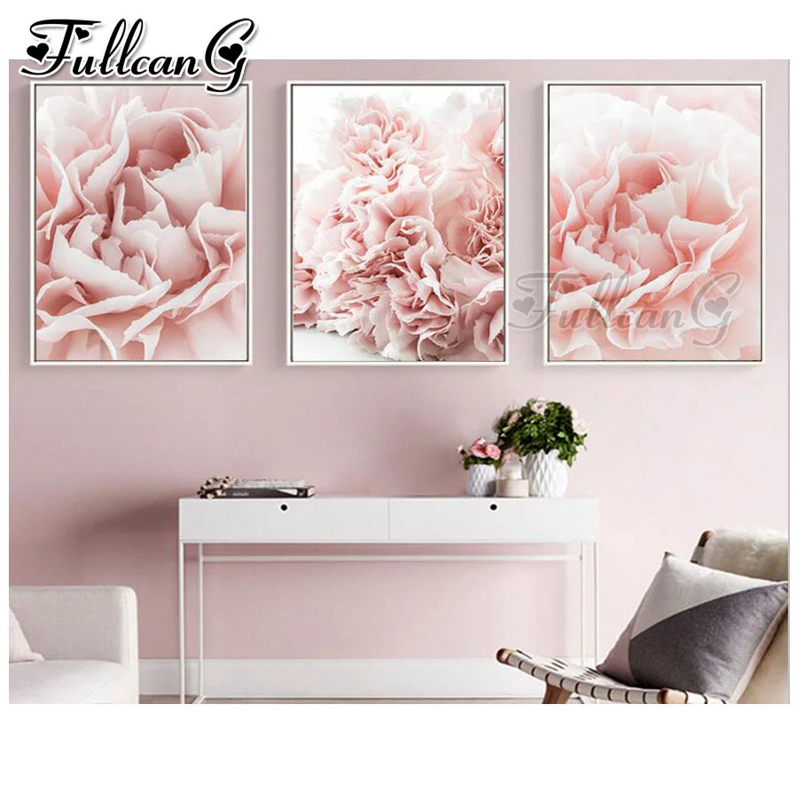 

FULLCANG 5d diy diamond embroidery pink peony diamond painting triptych flowers full square/round drill nordic style sale FC1415