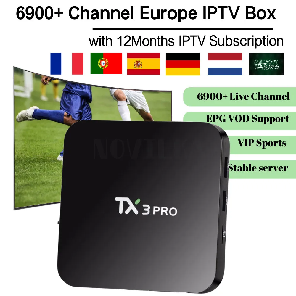 

1 Year Europe French Arabic Belguim IPTV German Spain UK 7000+ TV Channel with TX3 pro Quad Core S905w wifi TV Box 4K Player