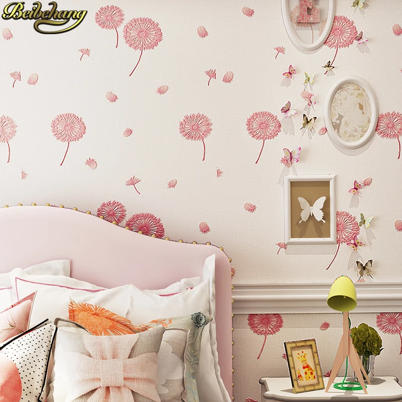 

beibehang Korean dandelion pink wallpaper bedroom modern stripes wallpaper for kids room living room home improvement flooring