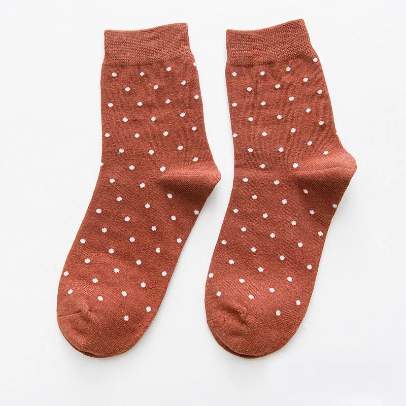 Хлопковые женские носки в горошек, длинные, модные, с круглым вырезом, против лодыжки, японский стиль, носки для девушек, стильные носки, 1 пара - Цвет: Бургундия