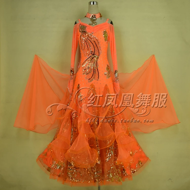 

New Ballroom dance costumes sexy senior stones long sleeves ballroom dance dress for women ballroom dance dresses S-4XL BR399
