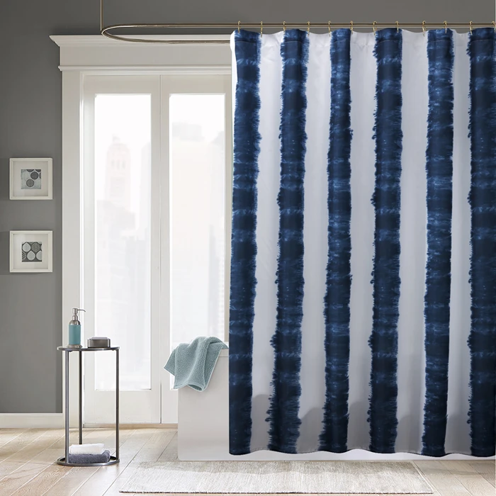 blue stripe shower curtain