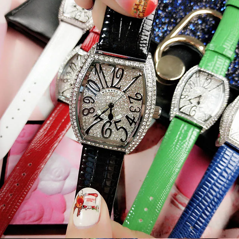 Модные женские часы браслет бриллиантовый платье женские наручные часы для женщин кварцевые часы с кожаным ремешком женские Relogio Feminino - Цвет: black