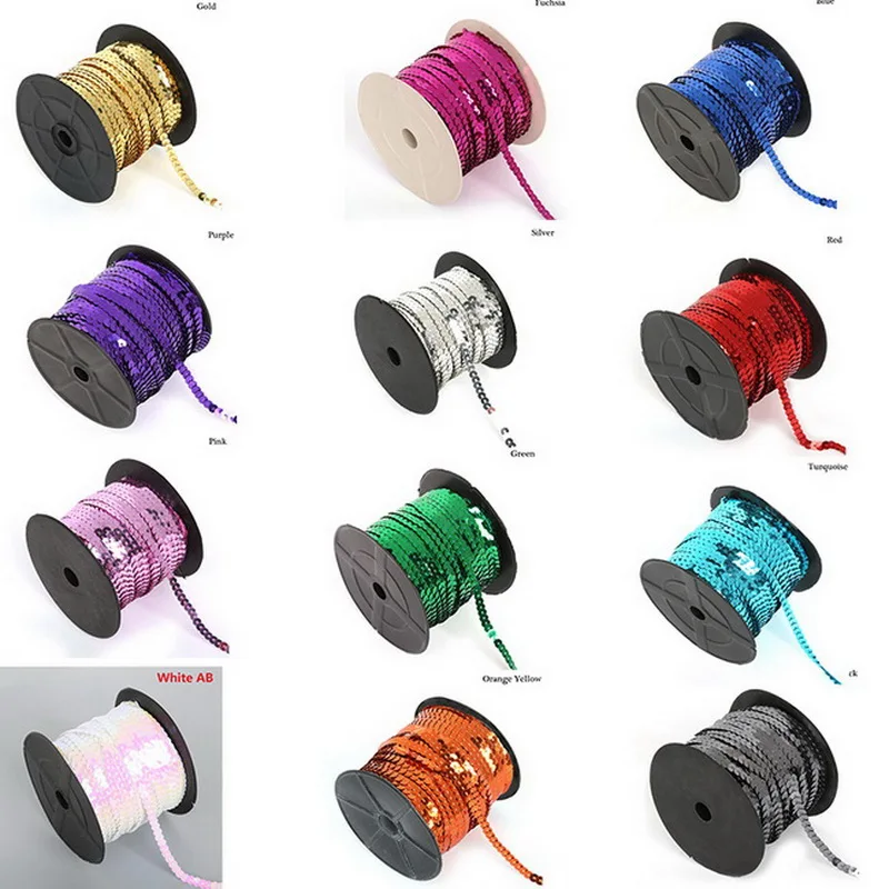 100 yards/roll 6mm Loose Diameter Round Flat Sequin Trim Paillettes