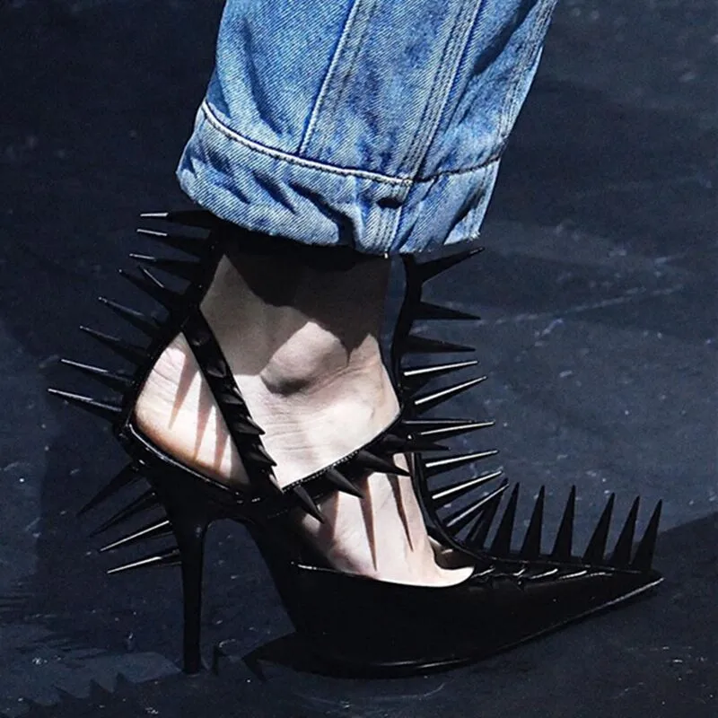 Pompes En as Show strap Follwwith Blanc De Marque Rouge Show Noir Bout Rivets Gladiateur Cuir Sandales Femme Luxe Talons 2018 À Pointes Haute Pointu As T IvAS4x4