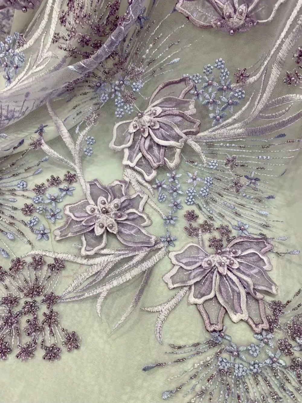 

2019super quality handmade bead fabric 3D Applique African with stones and pearls for Nigerian Wedding Dresses lace MD131a