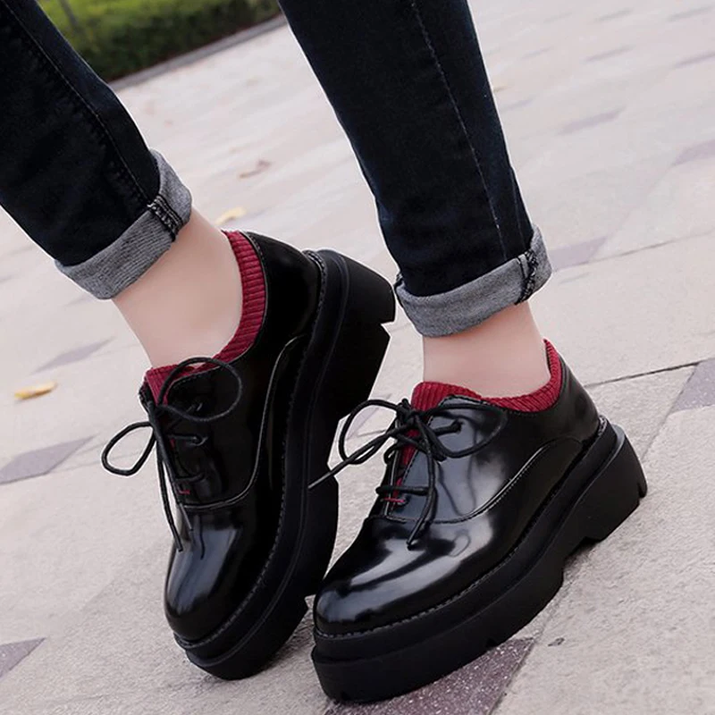 

HEE GRAND New Winter Platform Oxfords Women Flats Slip On Cross-Tied Round Toe Creepers Ladies Fashion Casual Flat Shoes XWD7184