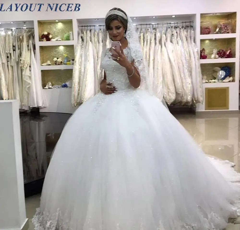 

Vintage Princess Wedding Dress 2019 Modest Saudi Arabia Dubai Tulle Appliqued Formal Bride Bridal Gowns Custom Made