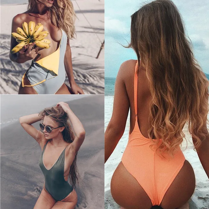 

One Piece Backless Swimsuit Brazilian Reversible Swimwear Women High Cut Monokini Maillot De Bain Quality Bodysuit Swim Suit