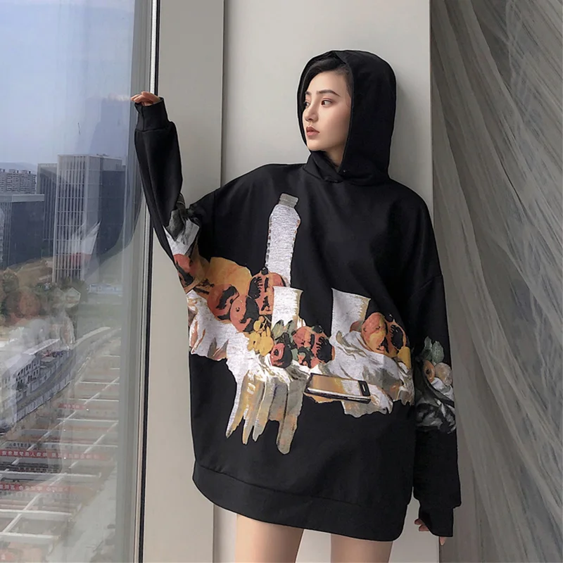  Cheerart Long Hoodies Women Sweatshirt Print Oversized Hoodie Black Fleece Winter Hoodie Sweat Femm