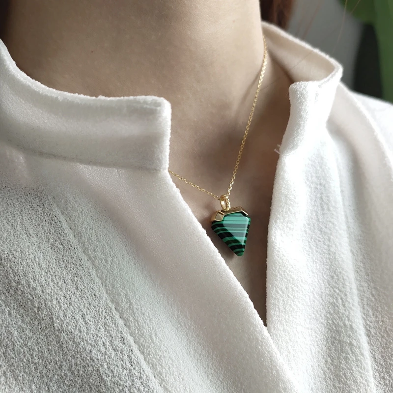 

LouLeur 925 Sterling Silver Pendant Necklaces Green Geometric Triangle Turquoise Chain Gold Necklace Women Fashion Jewelry Gift