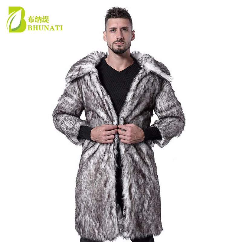 Autumn and Winter Men's New Faux Fur Coat Leopard Large Lapel Long Coat Mink Fox Fur Long Outwear Faux Fur Jacket