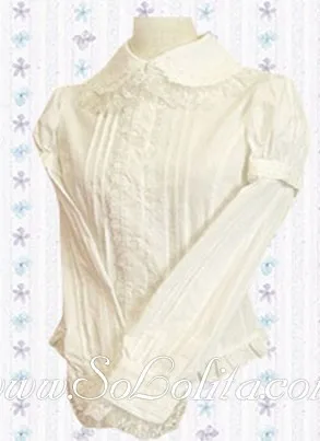 Лолита Кружево отделкой Длинные рукава белая хлопковая блуза
