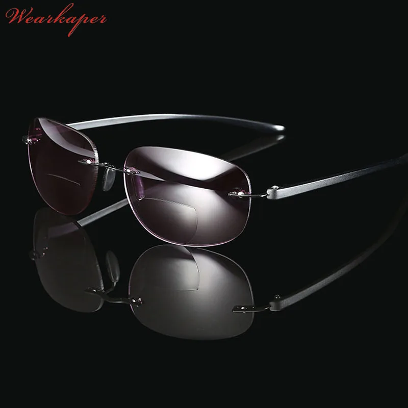 Gafas de lectura bifocales de titanio sin marco WEARKAPER para pesca al aire libre multifunción lectores gafas de sol hombre diopters gafas