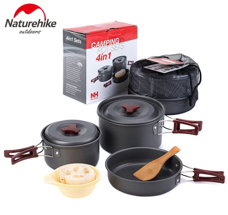 Naturehike camping al aire libre ultraligero Utensilios de cocina Utensilios cuatro combinación Utensilios de cocina Vajilla para picnic tazón pan pot Set