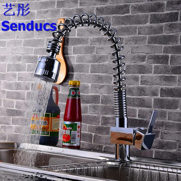 

Free shipping Senducs pull out kitchen faucet with single handle kitchen sink faucet of chrome hot cold kitchen water faucet
