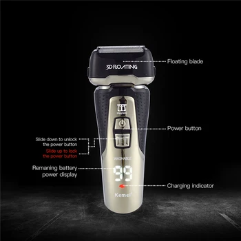 

3D Floating Men Electric Shaver Quick Charge 3 Blades Washable Electric Razor LED Display Lamp Rechargeable Beard Trimmer P49