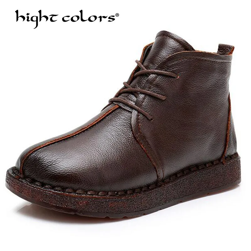 

New 2018 Women 100% Genuine Leather Boots Fashion Autumn Winter Warm Cotton Brand Ankle Boots Lace Up Women Shoes ah878