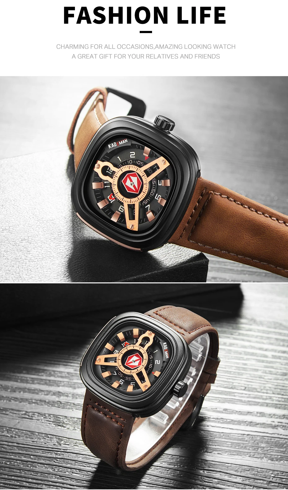 KADEMAN 365B-6 Square Kademan Unique Mens Watch description image 5