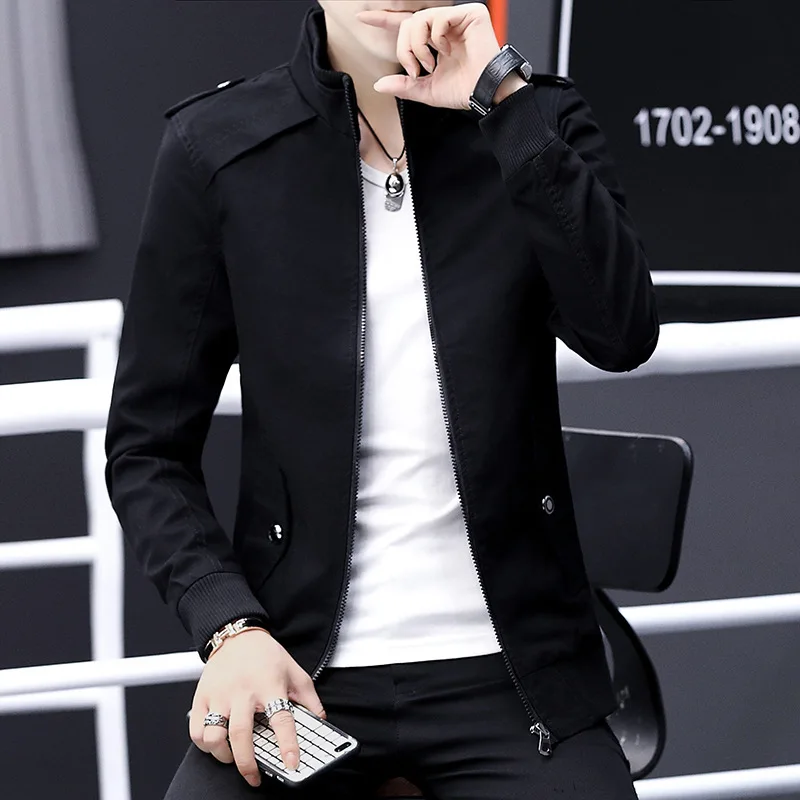 Spring new men's cotton washed jacket solid color casual jacket tide youth stand collar slim coat 4 color M L XL XXL 3XL 4XL 5XL