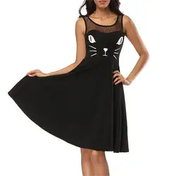 2018 летнее платье Для женщин пикантные пляжные кошка печати Платье черного цвета Bodycon спинки вечерние платье без рукавов Vestidos # J19 # N