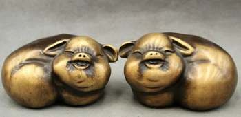 

song voge gem S2637 Folk Chinese Pure Bronze Copper Year Zodiac Wealth Pig Statue Sculpture Pair