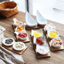 Керамические тарелки для закусок с бамбуковым лотком в японском стиле, креативные тарелки для фруктов, подносы для послеобеденного чая, десерты, тарелка для соуса