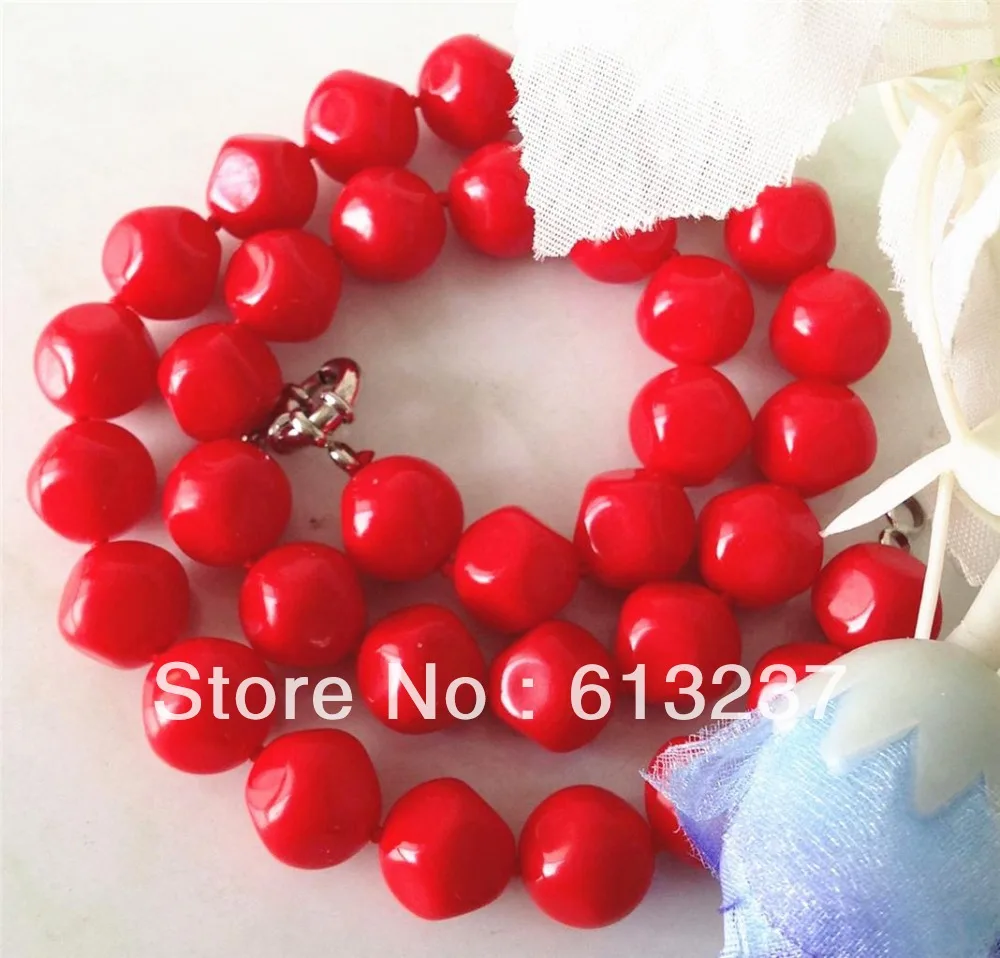 

Free shipping new fashion 12mm faceted round red artificial coral necklace chains necklaces hot sale jewelry 18inch MY3370