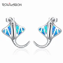 Rolilason изысканный дизайн с изображением животных; сережки-гвоздики голубой огненный опал цвета: золотистый, серебристый штамп для женщин Модные украшения OE757