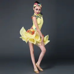 Детская латинских танцев ча-ча/Румба/танго платья для танцев для девочек практика/performamnce танцевальная одежда трико с юбкой комплекты