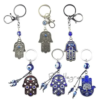 

BRISTLEGRASS Turkish Blue Evil Eye Hamsa Hand Keychain Key Chain Ring Holder Amulet Lucky Charm Blessing Pendant Protection Gift