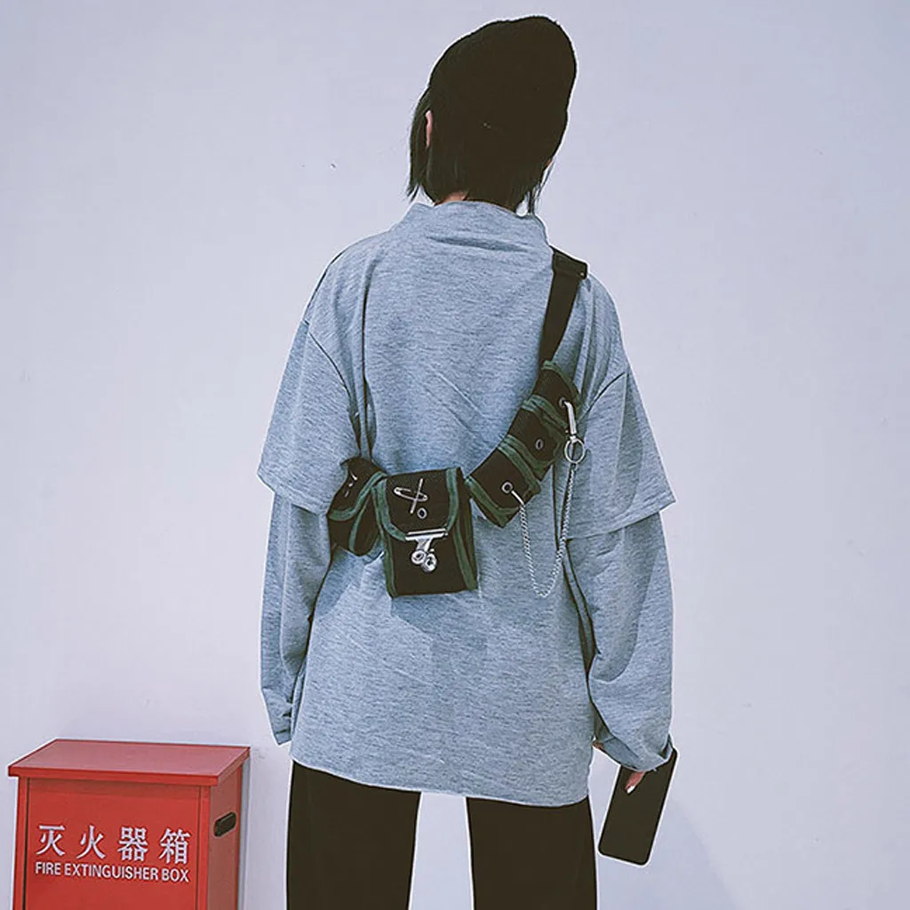 

Woman Man Bag Unisex Multifunctional Canvas Crossbody Multiple Pockets Chest Phone bolso cintura mujer fanny pack men women